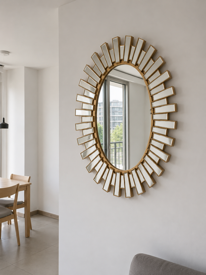 Espejo Sol Dorado Decorativo 68 x 94 cm – Marco Rayos Dorados