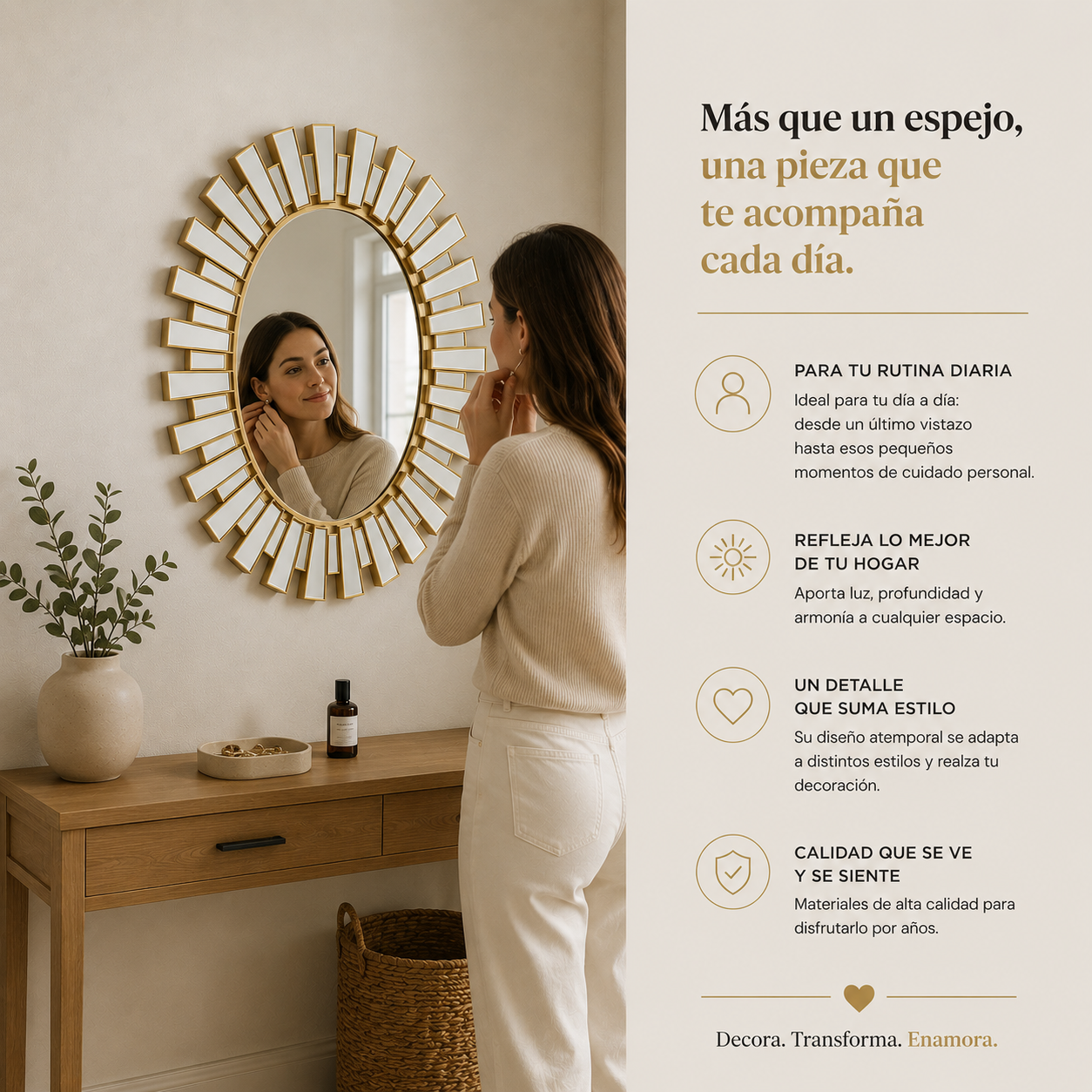 Espejo Sol Dorado Decorativo 68 x 94 cm – Marco Rayos Dorados