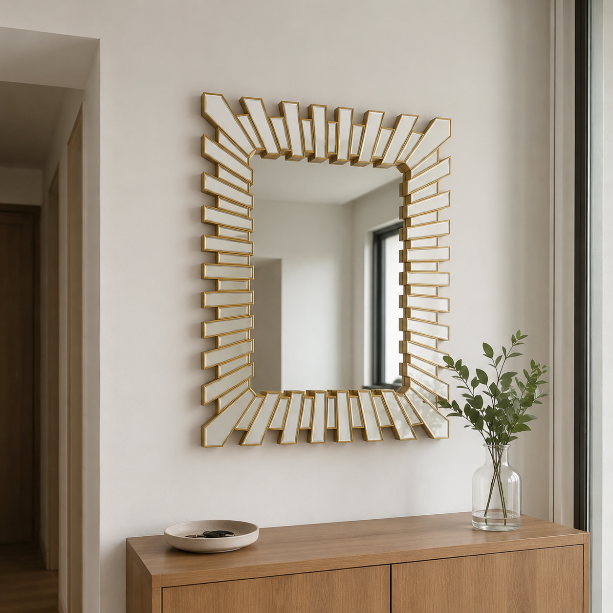 Espejo Decorativo Dorado 70x90 cm – Diseño Moderno tipo Sol
