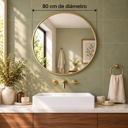 Espejo redondo dorado de 80 cm