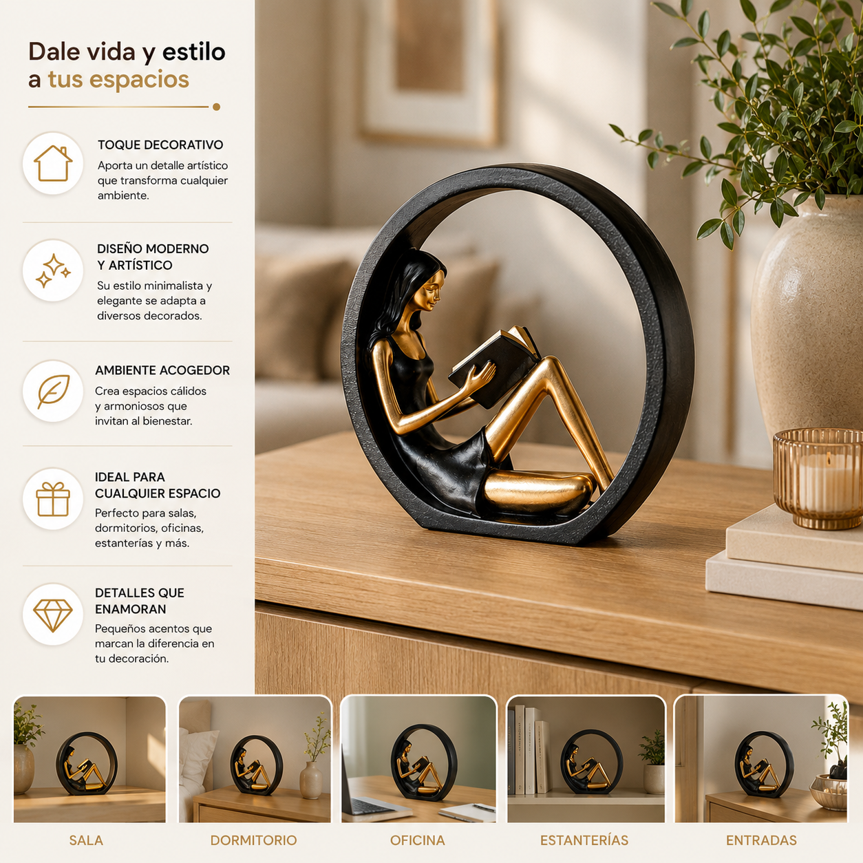 Figura Decorativa Mujer Leyendo – Escultura de Resina 20 cm