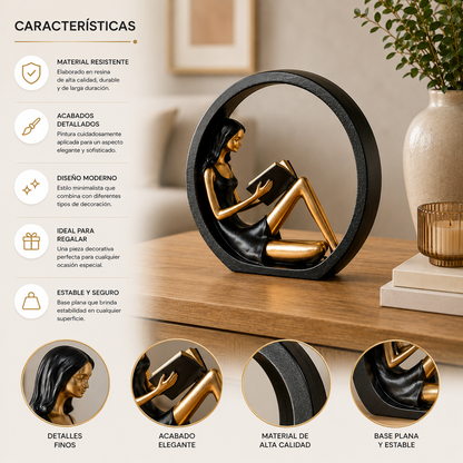 Figura Decorativa Mujer Leyendo – Escultura de Resina 20 cm