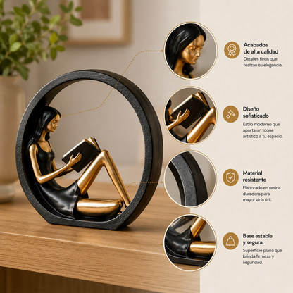 Figura Decorativa Mujer Leyendo – Escultura de Resina 20 cm