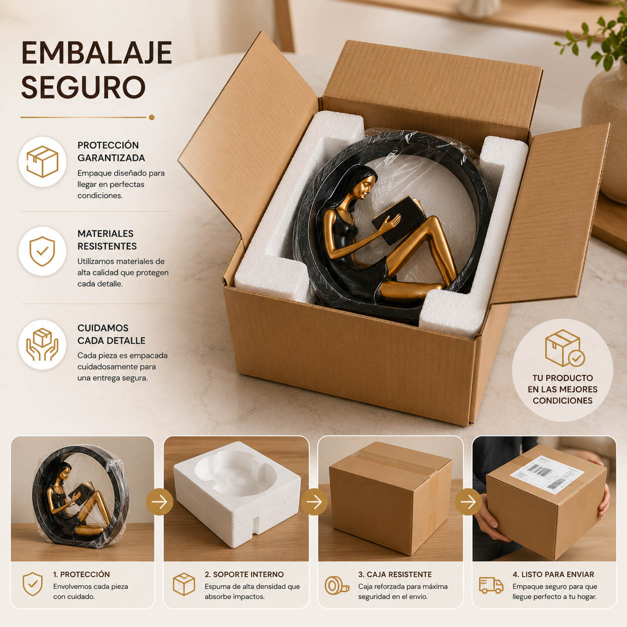 Figura Decorativa Mujer Leyendo – Escultura de Resina 20 cm