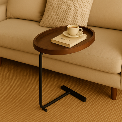 Mesa Auxiliar Tipo C Ovalada de Madera y Metal – Diseño Moderno y Funcional