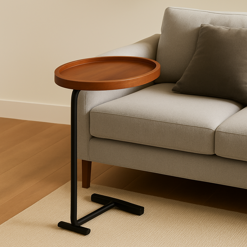 Mesa Auxiliar Tipo C Ovalada de Madera y Metal – Diseño Moderno y Funcional