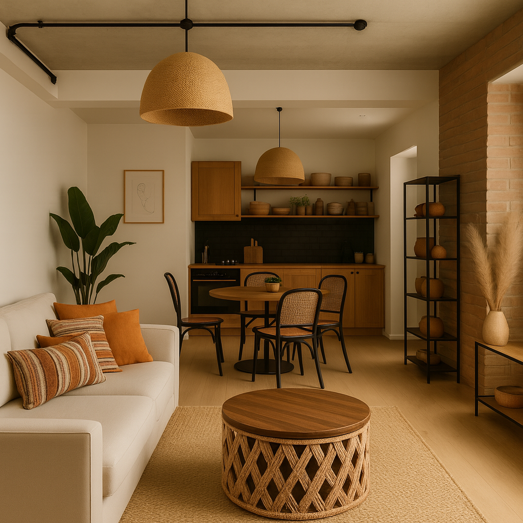 Mesa Centro o Auxiliar de Yute y Madera – Estilo Natural | Disponible en Tamaño Mediano y Grande