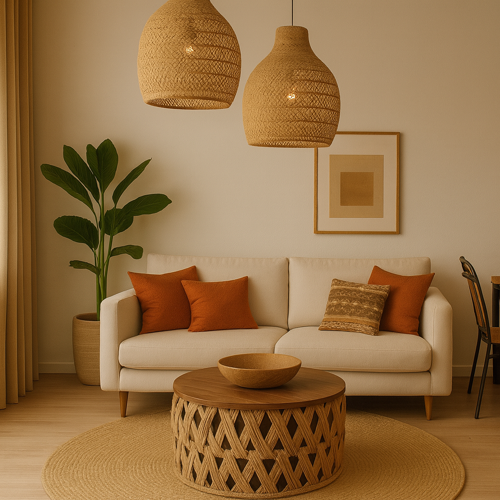 Mesa Centro o Auxiliar de Yute y Madera – Estilo Natural | Disponible en Tamaño Mediano y Grande