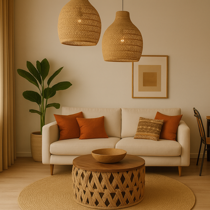 Mesa Centro o Auxiliar de Yute y Madera – Estilo Natural | Disponible en Tamaño Mediano y Grande