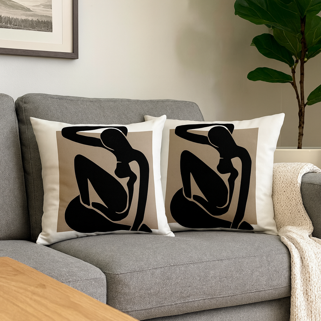 Fundas de Cojínes Abstracto Moderno 40x40 cm | Set de 2 Covers Decorativos en Blanco, Negro y Beige