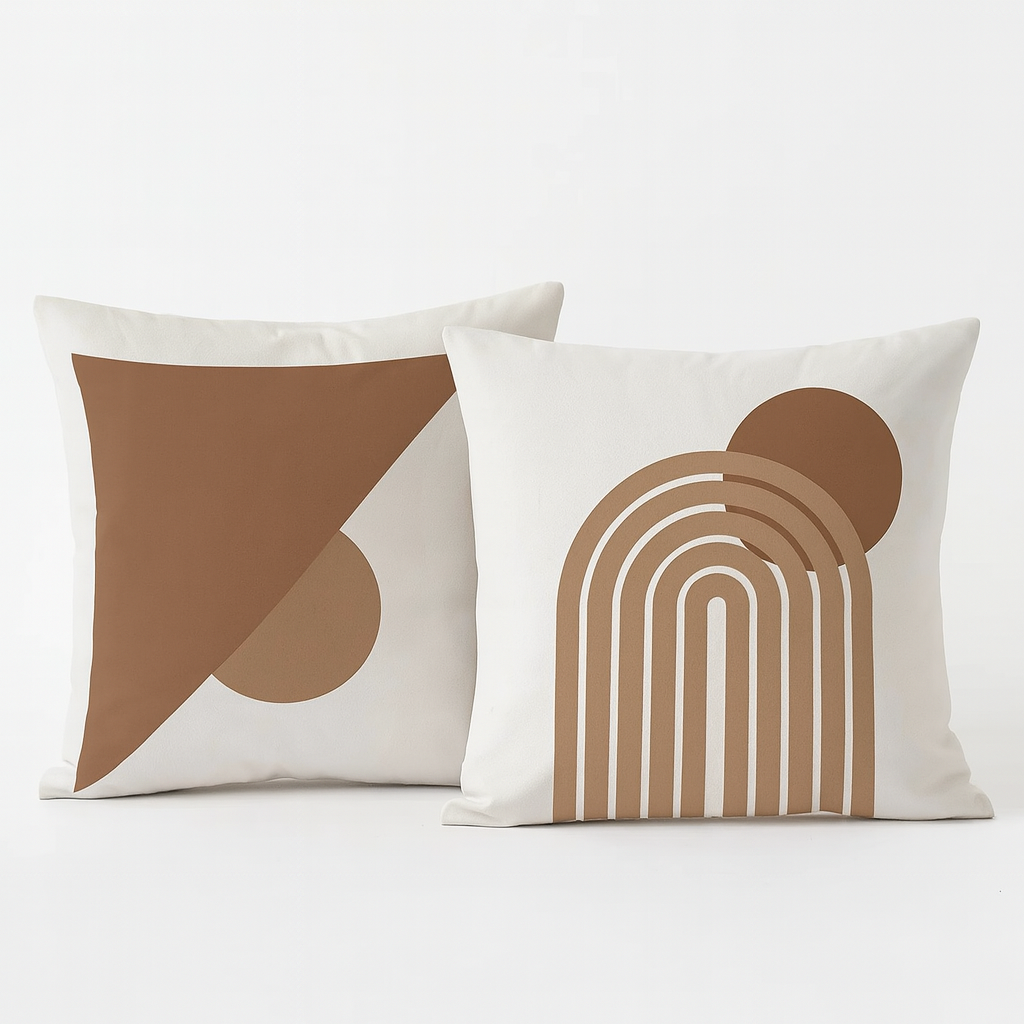 Set de Fundas de Cojines 40x40cm Diseño Geométrico Minimalista en Tonos Tierra (2 Unidades)