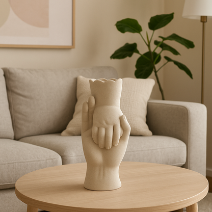 Jarrón Decorativo en Forma de Mano Sosteniendo Mano de Niño – Estilo Escultórico Moderno