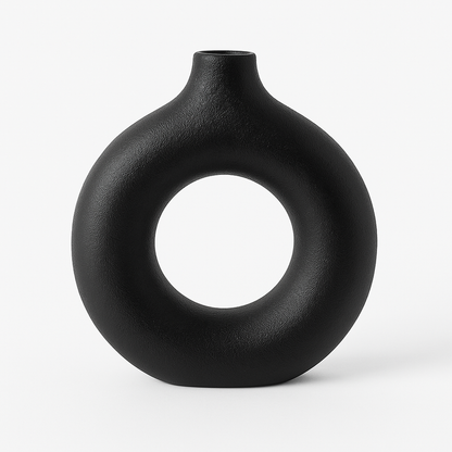Jarrón Decorativo Redondo Hueco Negro Mate – Estilo Moderno Minimalista