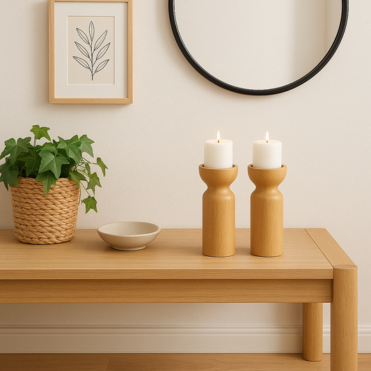 Candelabros de Madera Modernos en Par – Porta Velas Decorativos Minimalistas