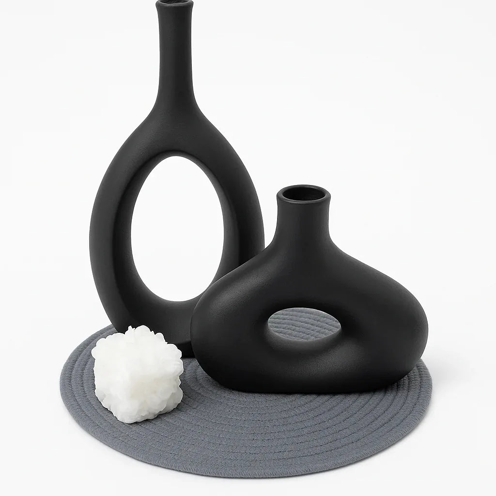 Pack Decorativo de Jarrones Modernos Negros con Vela – Estilo Minimalista para Sala y Mesa”+ ENVIO GRATIS + REGALO SORPRESA 🎁 - KB Home