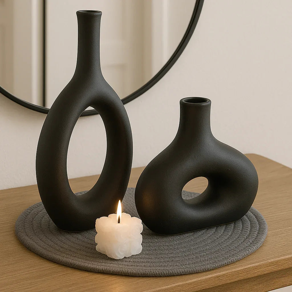 Pack Decorativo de Jarrones Modernos Negros con Vela – Estilo Minimalista para Sala y Mesa”+ ENVIO GRATIS + REGALO SORPRESA 🎁 - KB Home