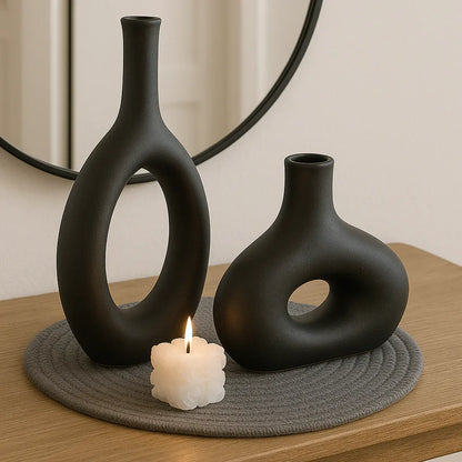 Pack Decorativo de Jarrones Modernos Negros con Vela – Estilo Minimalista para Sala y Mesa”+ ENVIO GRATIS + REGALO SORPRESA 🎁 - KB Home