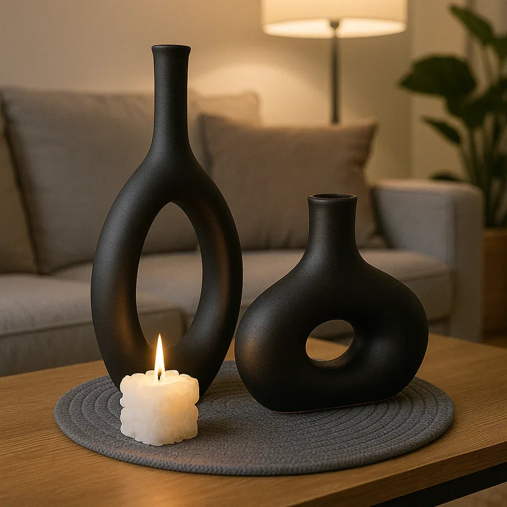 Pack Decorativo de Jarrones Modernos Negros con Vela – Estilo Minimalista para Sala y Mesa”+ ENVIO GRATIS + REGALO SORPRESA 🎁 - KB Home