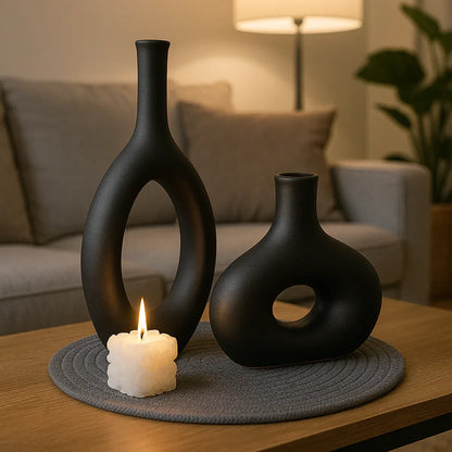Pack Decorativo de Jarrones Modernos Negros con Vela – Estilo Minimalista para Sala y Mesa”+ ENVIO GRATIS + REGALO SORPRESA 🎁 - KB Home