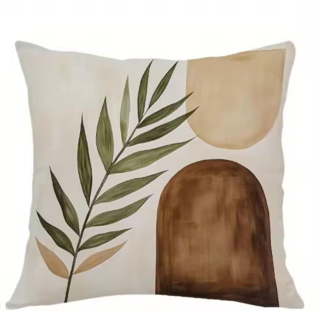 Set de Fundas de Cojines Abstractos con Hojas Verdes y Tonos Tierra – Pack de 2 Unidades