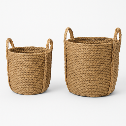 Set de 2 Cestas de Yute Natural con Asas Altas Trenzadas