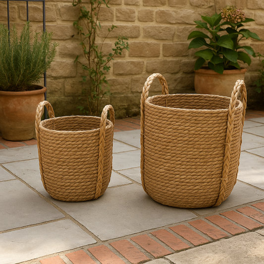 Set de 2 Cestas de Yute Natural con Asas Altas Trenzadas
