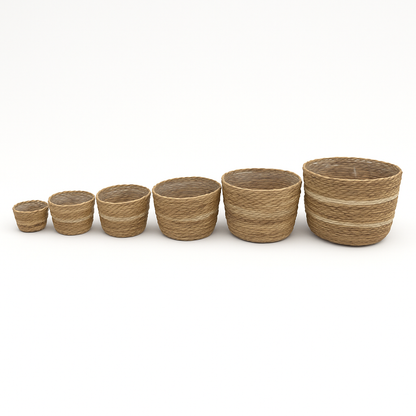 Set de 6 Cestas de Yute Natural con Detalle en Blanco
