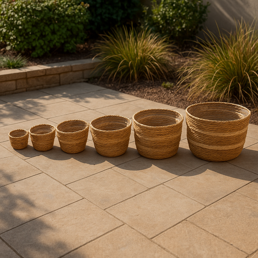 Set de 6 Cestas de Yute Natural con Detalle en Blanco