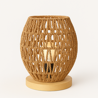 Lámpara de Mesa de Yute Tejido a Mano con Base de Madera