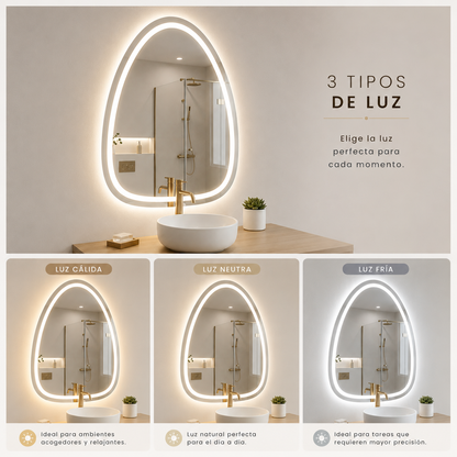 Espejo Irregular Orgánico 50x70 cm LED 3 Tonos Touch | KB Home Spa