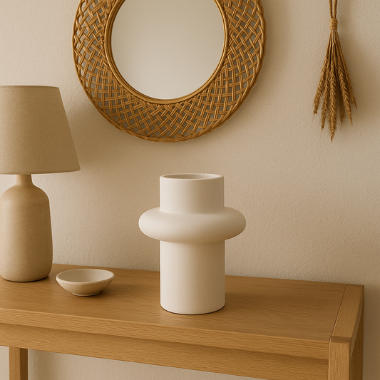Jarrón Decorativo Beige de Cerámica – Diseño Moderno Minimalista