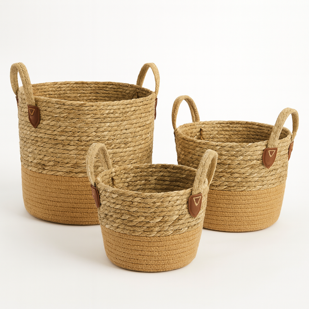 Set de 3 Cestas de Yute Naturales con Manillas