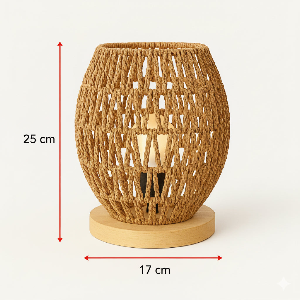 Lámpara de Mesa de Yute Tejido a Mano con Base de Madera