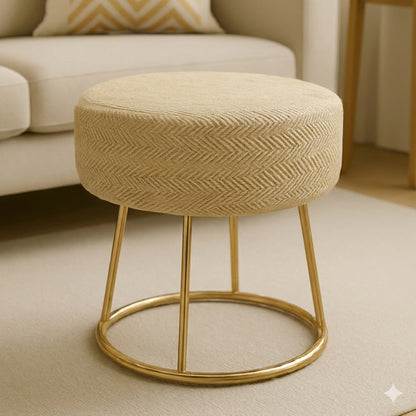 Taburete Decorativo de Yute Natural con Base Metálica Dorada