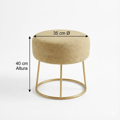 Taburete Decorativo de Yute Natural con Base Metálica Dorada