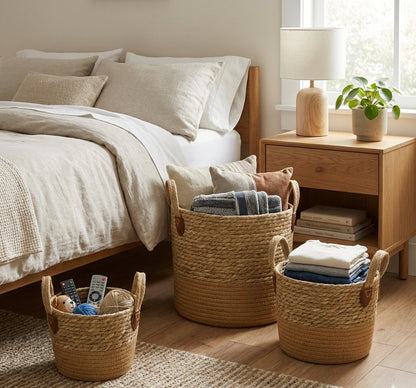 Set de 3 Cestas de Yute Naturales con Manillas