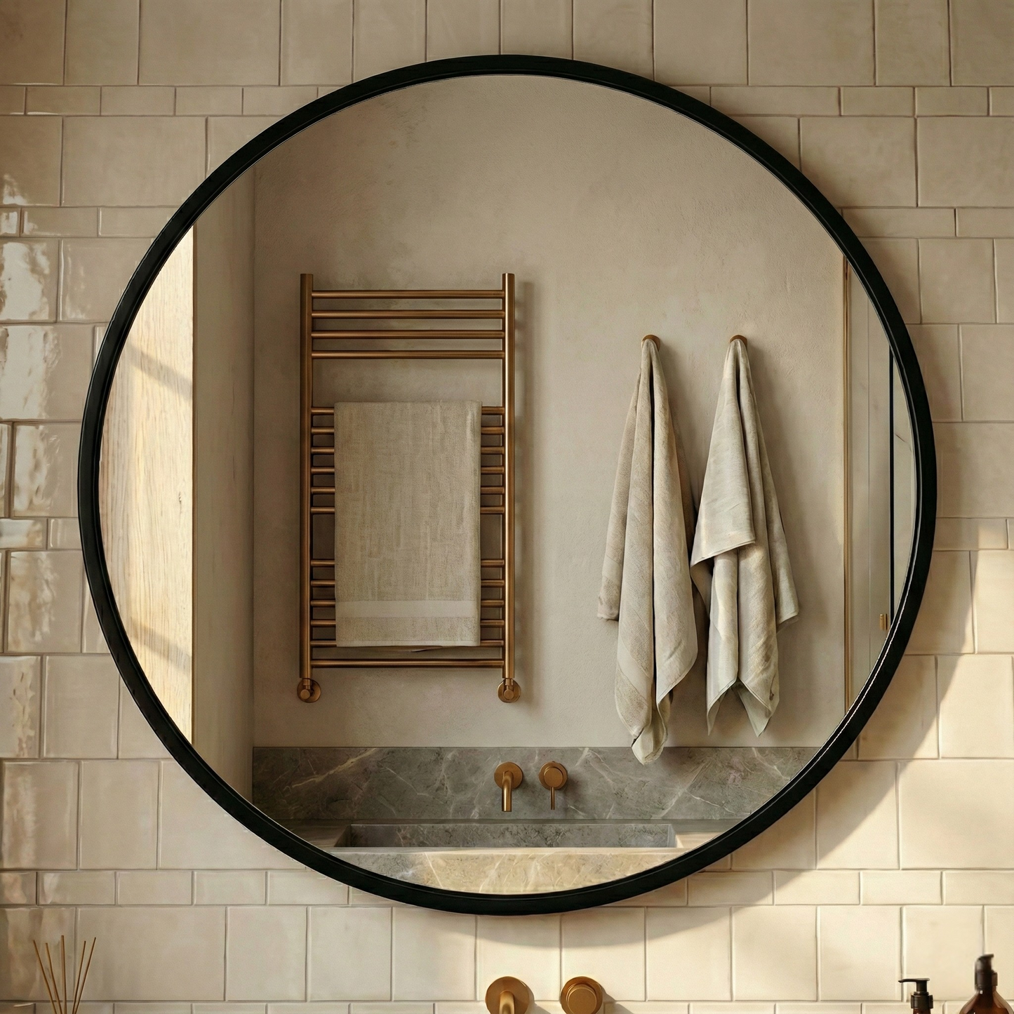 Espejo Redondo Decorativo 60 cm - Marco Negro | Estilo Nórdico y Moderno