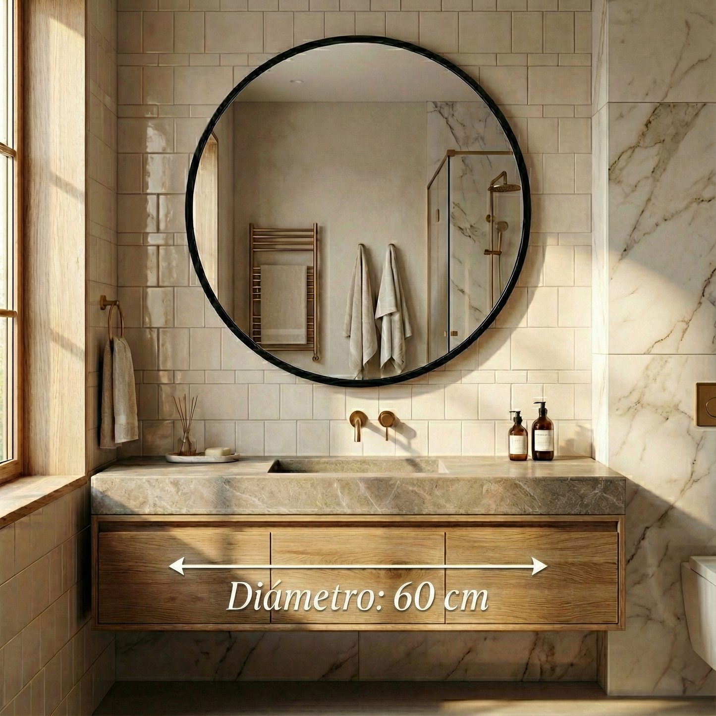 Espejo Redondo Decorativo 60 cm - Marco Negro | Estilo Nórdico y Moderno