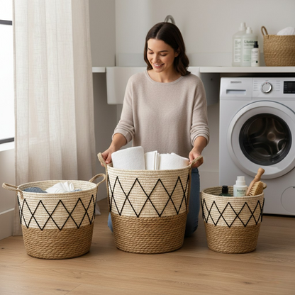 Set de 3 Canastos Organizadores de Fibra Natural