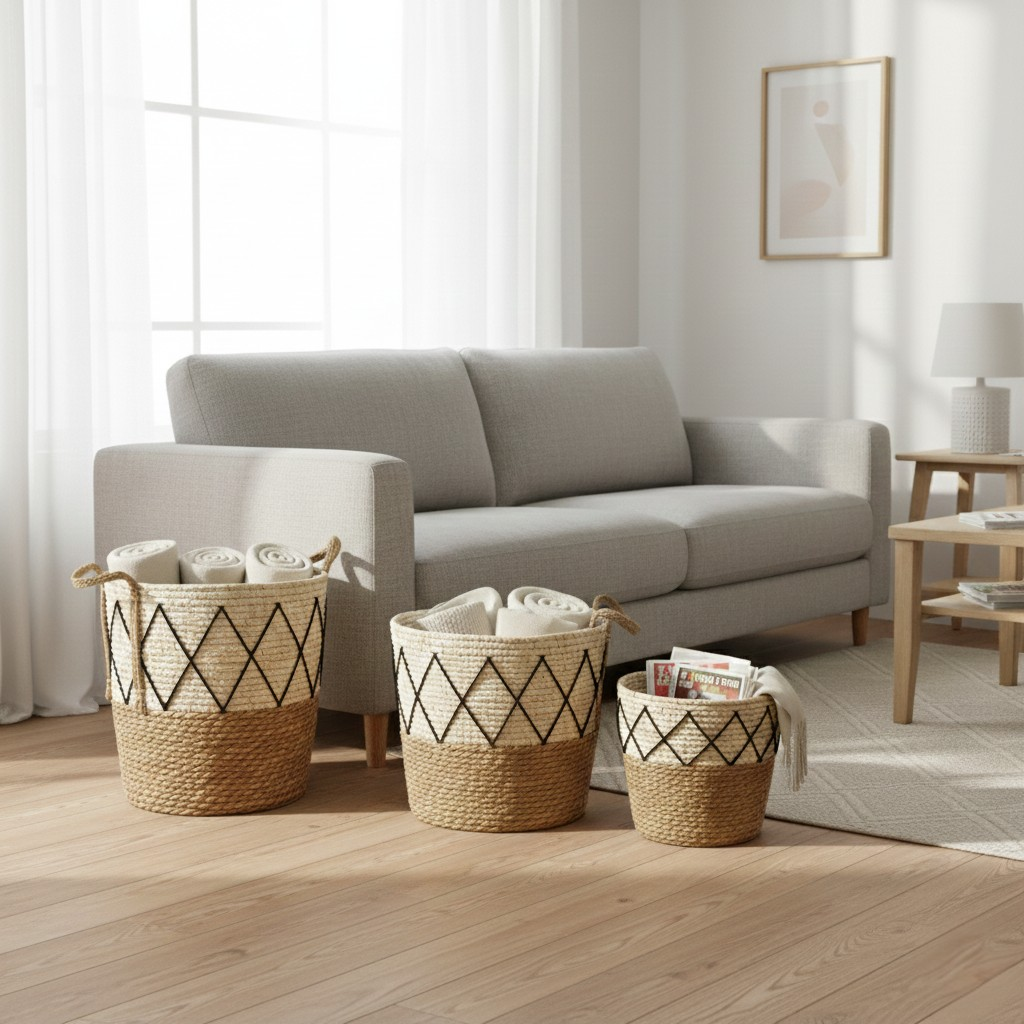 Set de 3 Canastos Organizadores de Fibra Natural