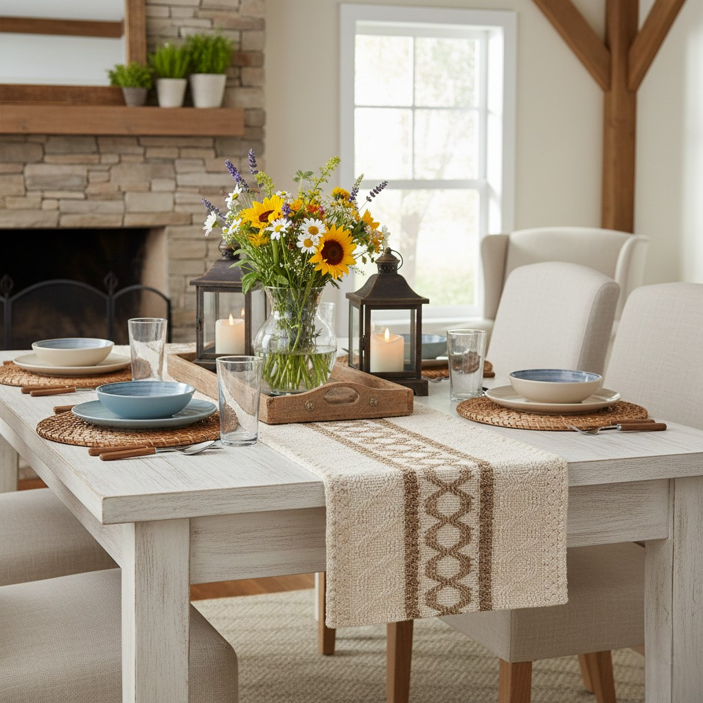 Camino de Mesa Decorativo - Beige y Marrón