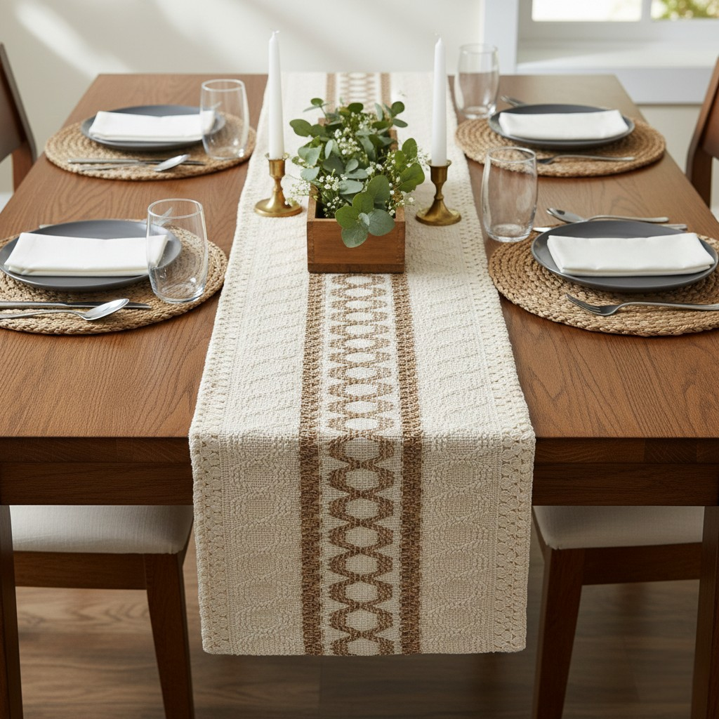 Camino de Mesa Decorativo - Beige y Marrón