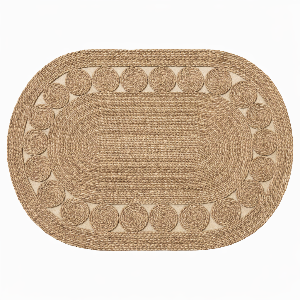 Alfombra de Yute Ovalada Artesanal - 150x100 cm - Diseño de Espirales