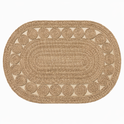 Alfombra de Yute Ovalada Artesanal - 150x100 cm - Diseño de Espirales