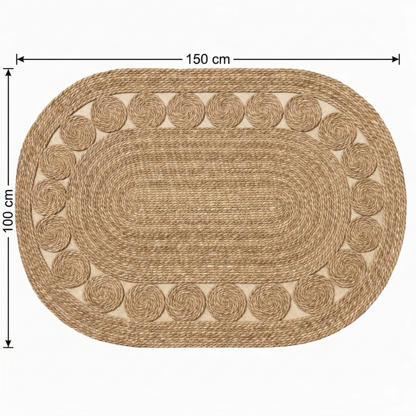 Alfombra de Yute Ovalada Artesanal - 150x100 cm - Diseño de Espirales