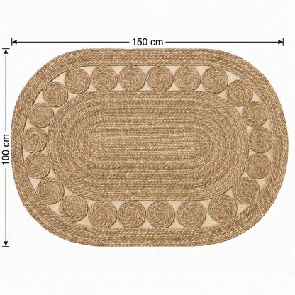 Alfombra de Yute Ovalada Artesanal - 150x100 cm - Diseño de Espirales