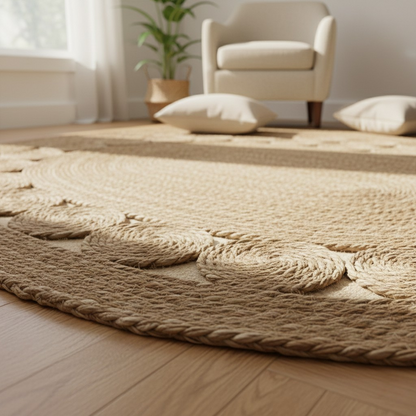 Alfombra de Yute Ovalada Artesanal - 150x100 cm - Diseño de Espirales