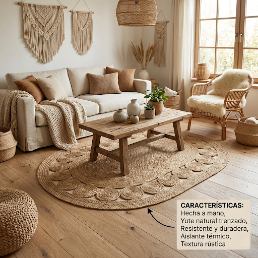 Alfombra de Yute Ovalada Artesanal - 150x100 cm - Diseño de Espirales