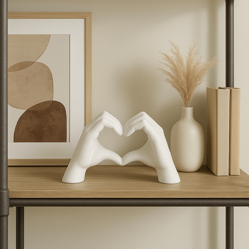 Escultura Decorativa Manos en Forma de Corazón – Blanco Mate
