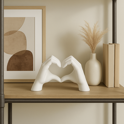 Escultura Decorativa Manos en Forma de Corazón – Blanco Mate